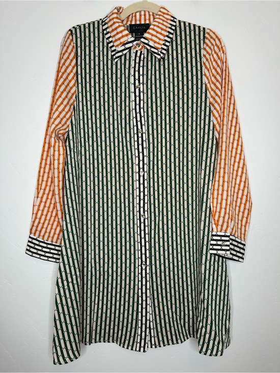 Gracia Dresses & Skirts - NWT Gracia Green Orange Black Striped Button Up Shirt Dress Size Medium Office